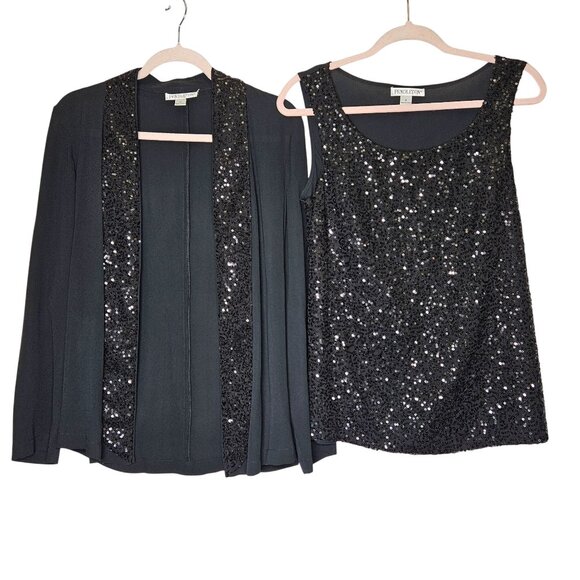 Pendleton Black Sequin Tank & Cardigan Set M Silk Blend Elegant Special Occasion - Picture 1 of 12